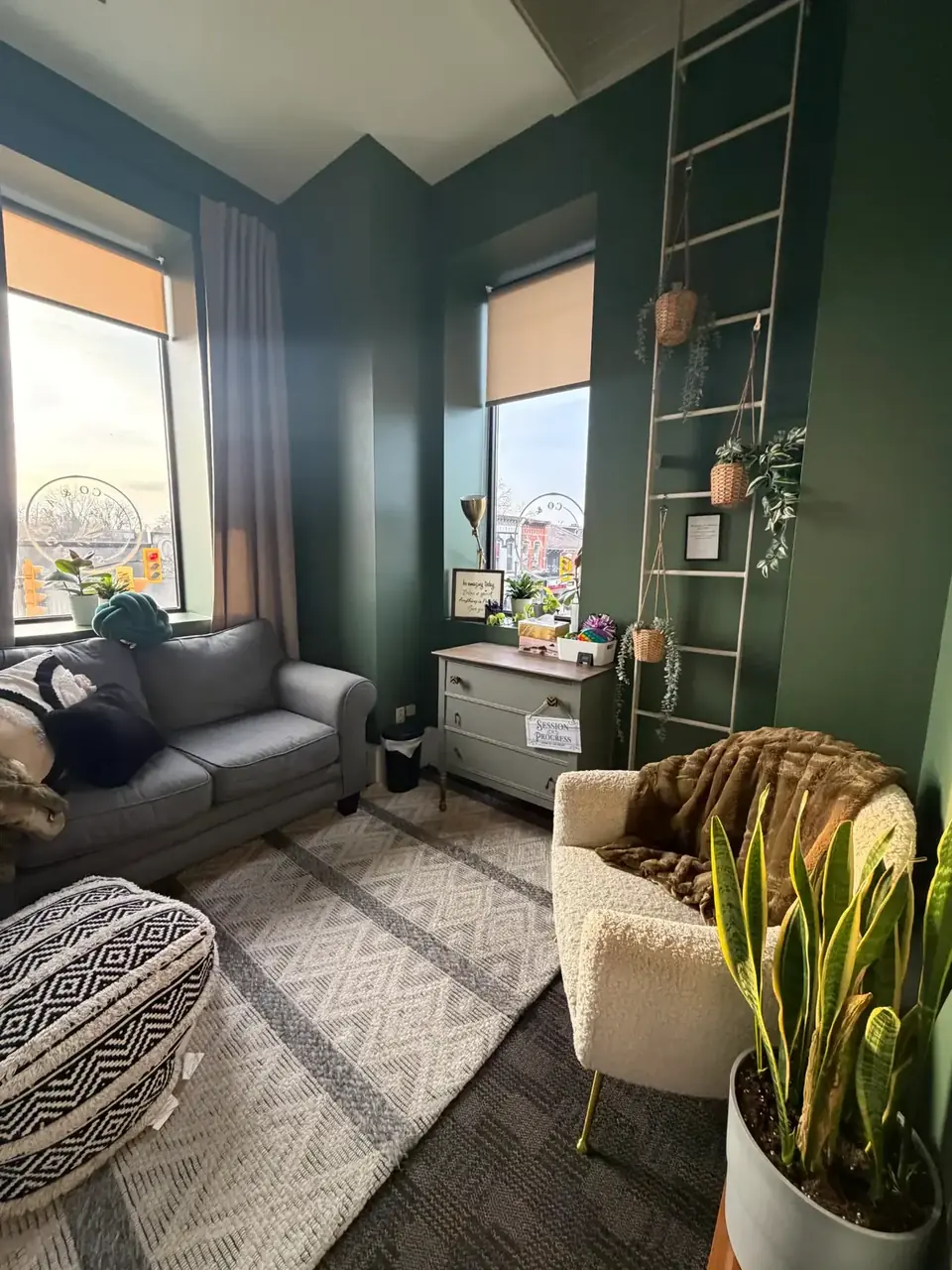 Warm, private therapy office with comfortable seating at Co & Associates in Milton, Ontario